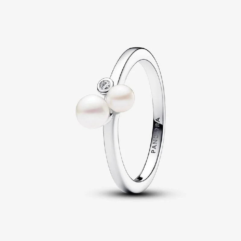 Elegant Silver Ring for Everyday Wear-PANDORA : Duo Treated Freshwater Cultured Pearls Ring - Sterling Silver