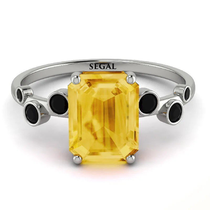 Elegant Silver Ring for Everyday Wear-Emerald Cut Citrine Ring With Bezel - Alina No. 609