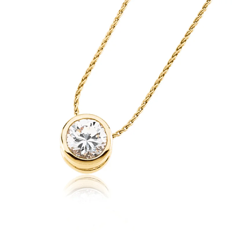 Chain Necklace with Pendant for Women-Bezel Set Solitaire 14k Yellow Gold Slide with Cubic Zirconia