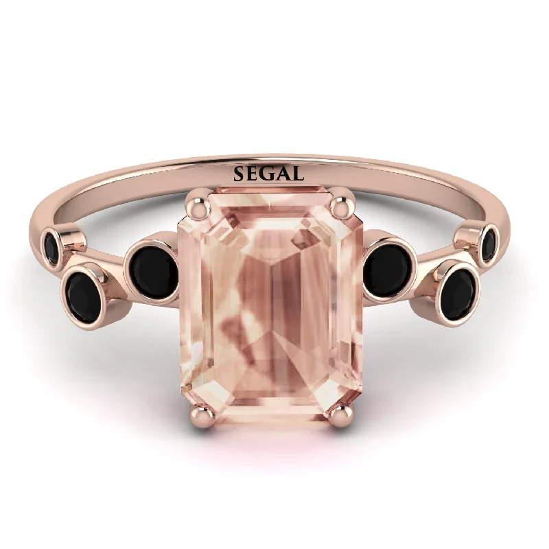 Matching Wedding Rings for Couples-Emerald Cut Morganite Ring With Bezel - Alina No. 908