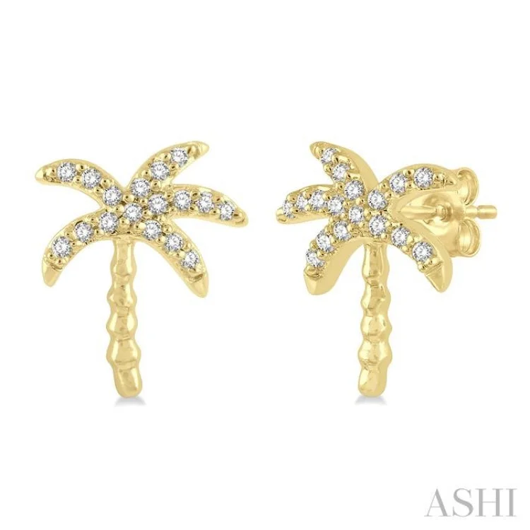 Statement Earrings for Bold Looks-1/10 Ctw Palm Tree Round Cut Diamond Petite Fashion Earring in 10K Yellow Gold