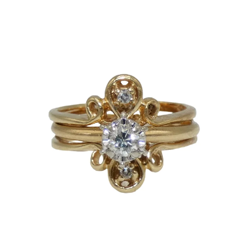 Multi-Gemstone Ring for Fashion Style-14K Gold Diamond Solitare with Ring Enhancer