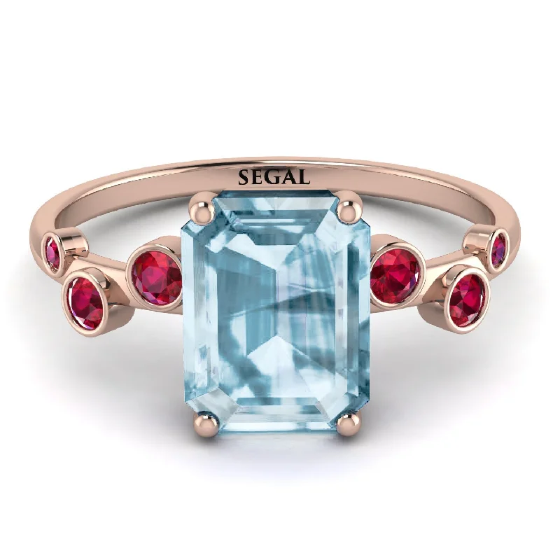 Trendy Gold Ring for Fashion-Emerald Cut Aquamarine Ring With Bezel - Alina No. 411