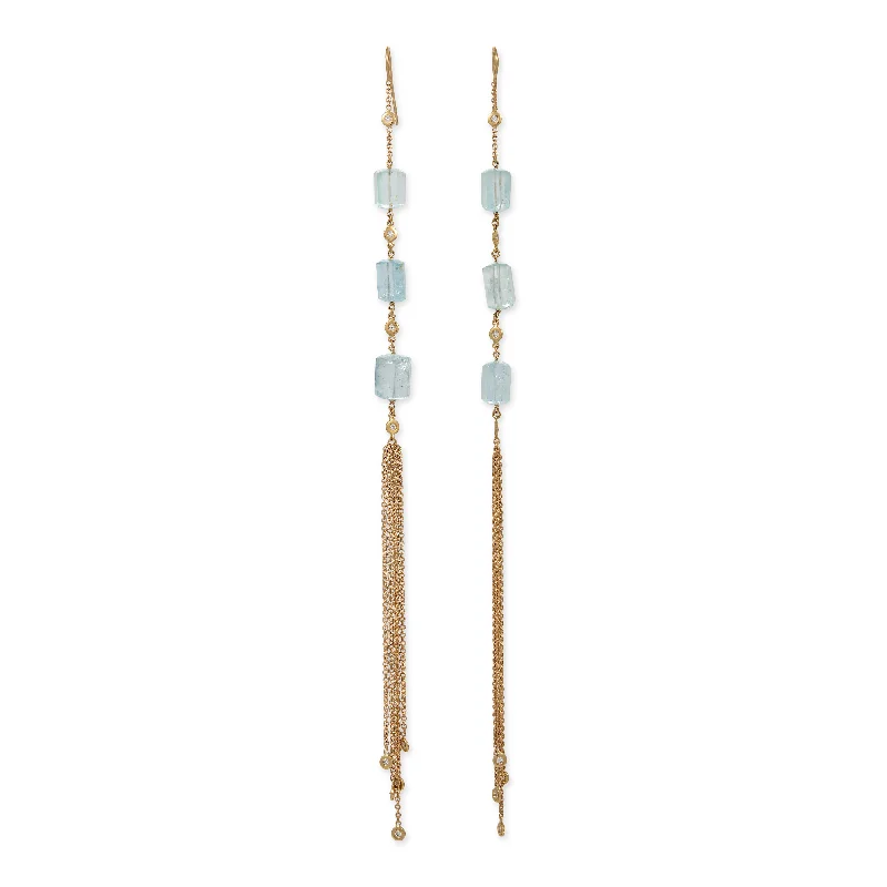 Beautiful Stud Earrings for Women-AQUAMARINE TUBE + DIAMOND SHOWER TASSEL EARRINGS (Copy)