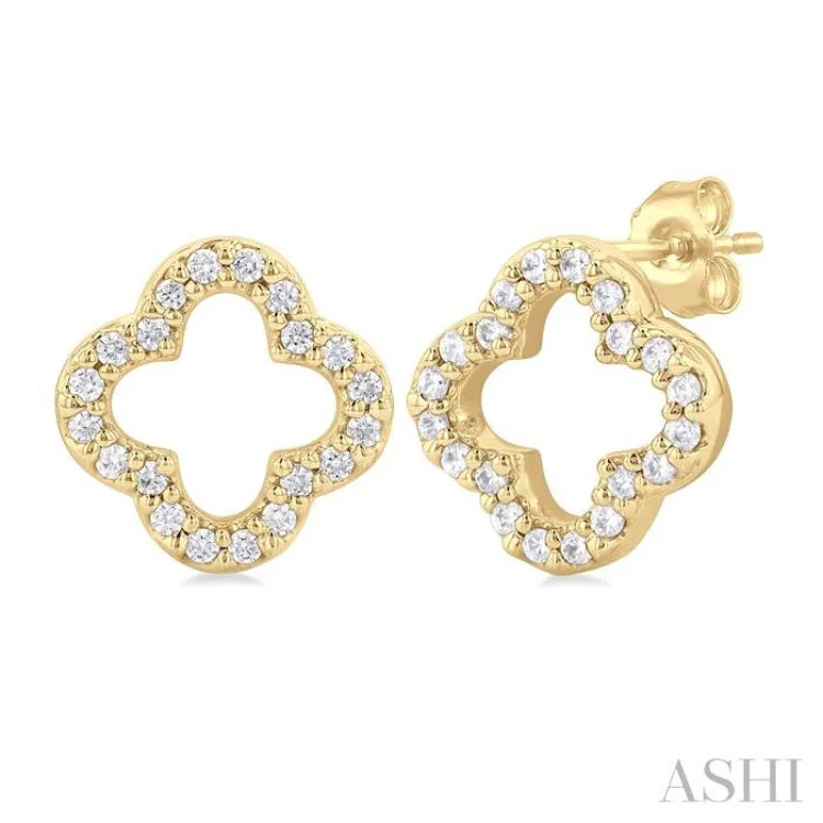 Custom Earrings for Personalized Style-1/6 ctw Petite Clover Round Cut Diamond Fashion Stud Earring in 10K Yellow Gold