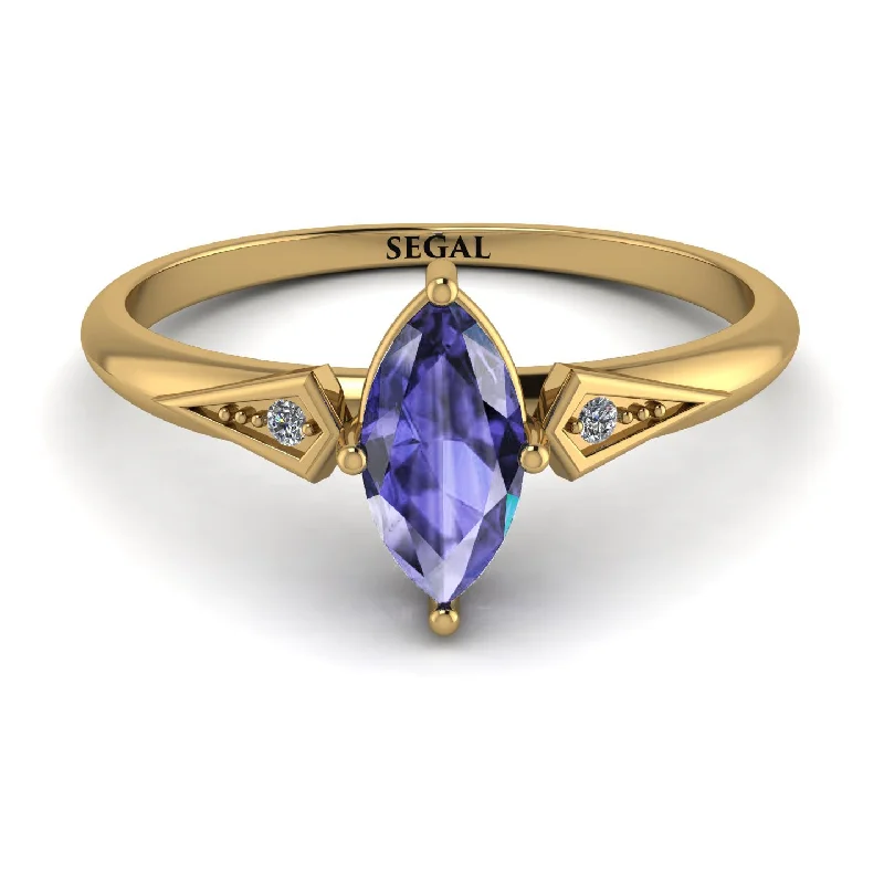 Classic Wedding Band with Sapphire-Marquise Tanzanite Geometrical Engagement Ring - Reese No. 201