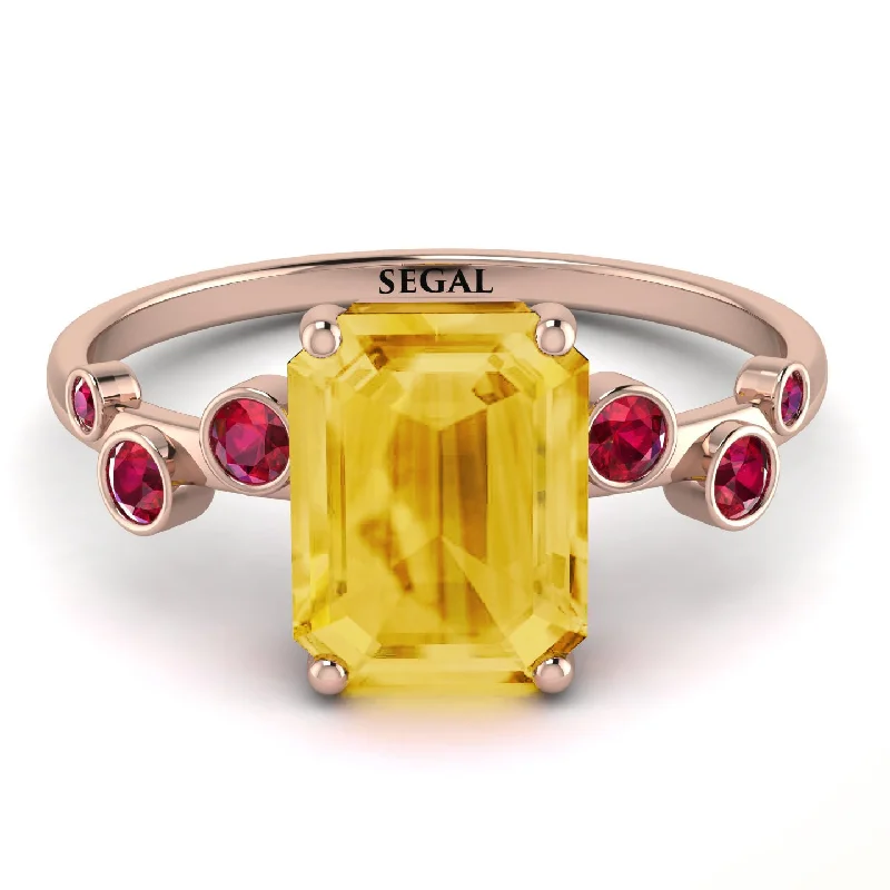 Luxury Ruby Ring for Women-Emerald Cut Citrine Ring With Bezel - Alina No. 611