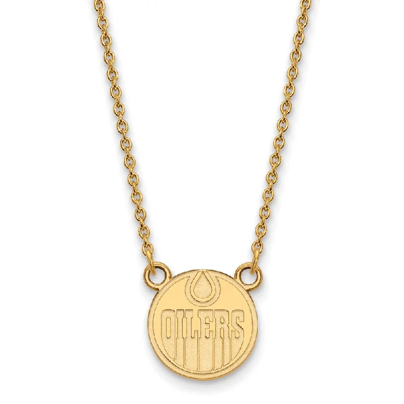 Simple Chain Necklace for Men-SS 14k Yellow Gold Plated NHL Edmonton Oilers Small Necklace, 18 Inch