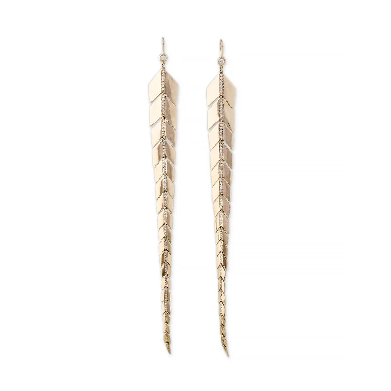 Silver Earrings for Women with Sensitive Skin-PAVE CENTER LONG FISHTAIL EARRINGS