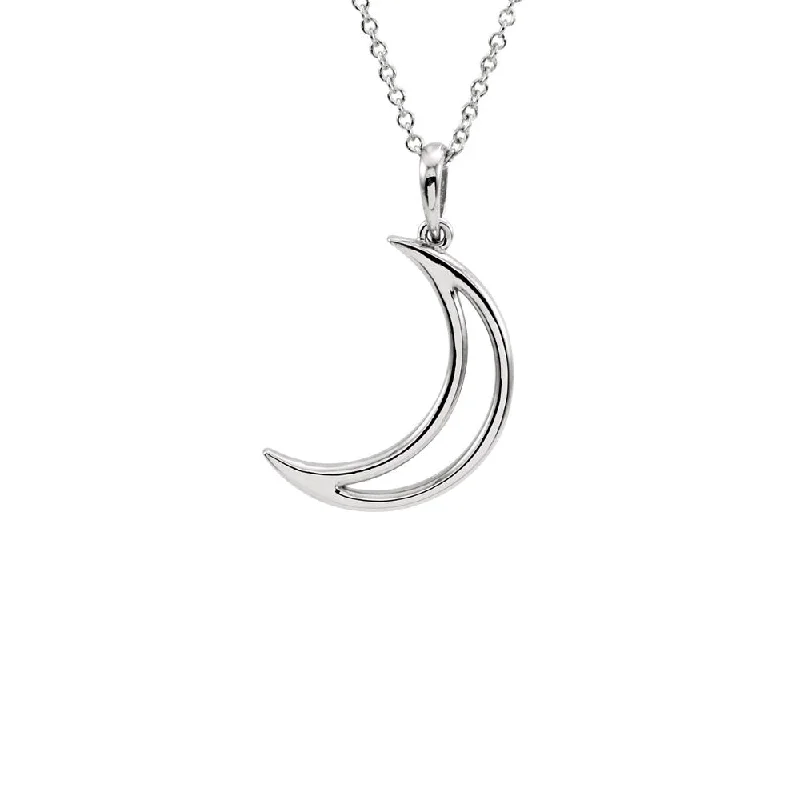 Crystal Pendant Necklace for Special Occasions-Polished Crescent Moon Necklace in 14k White Gold, 16 Inch