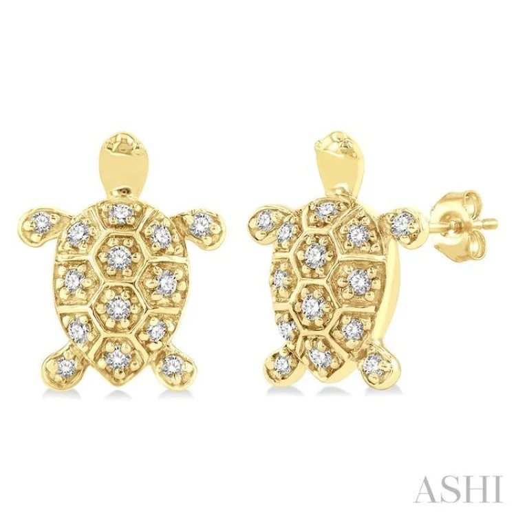 Customizable Gold Earrings-1/6 ctw Petite Turtle Round Cut Diamond Fashion Stud Earring in 10K Yellow Gold