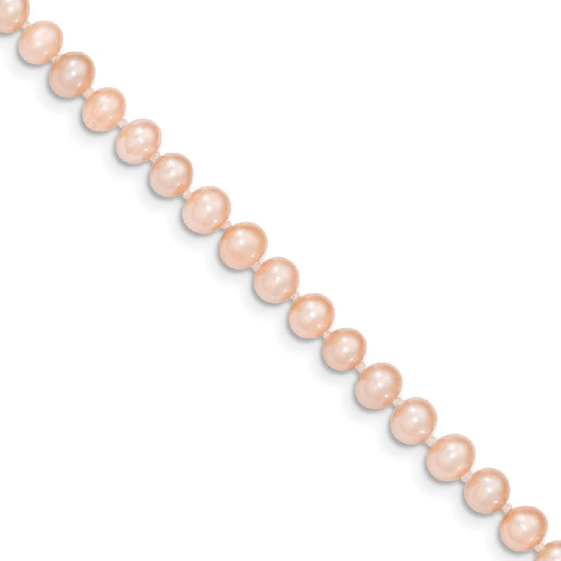 Personalized Necklace with Charm-5-6mm, Pink FW Cultured Pearl & 14k Yellow Gold Clasp Necklace