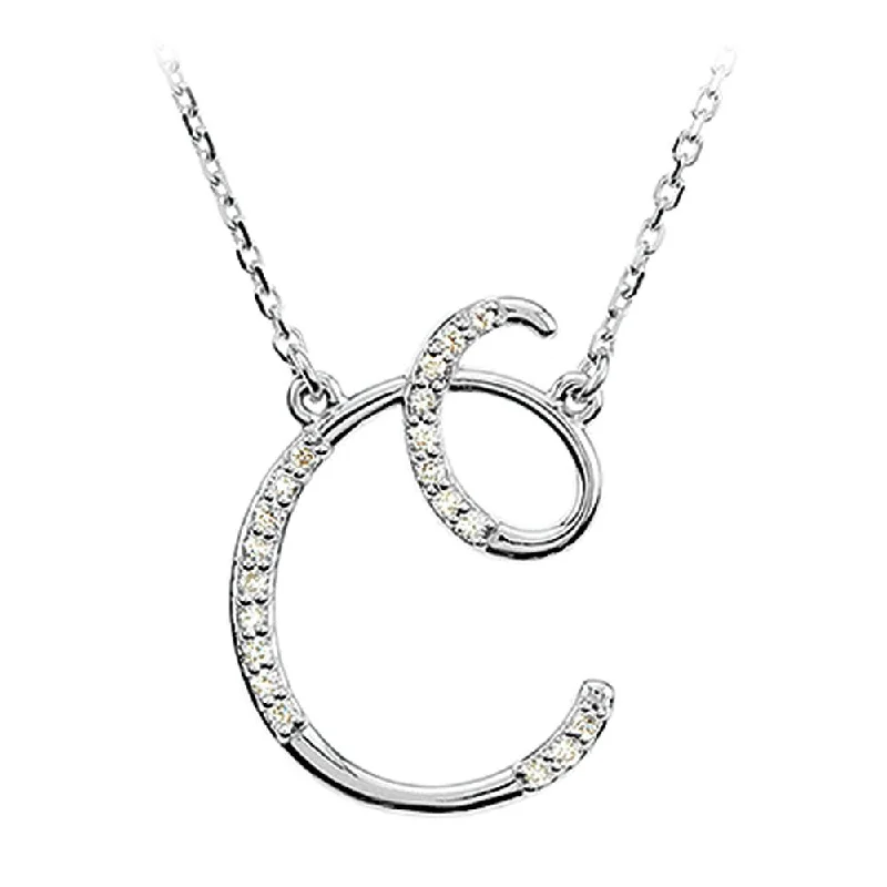 Trendy Necklace for Young Adults-1/10 Ctw Diamond 14k White Gold Medium Script Initial C Necklace, 17in