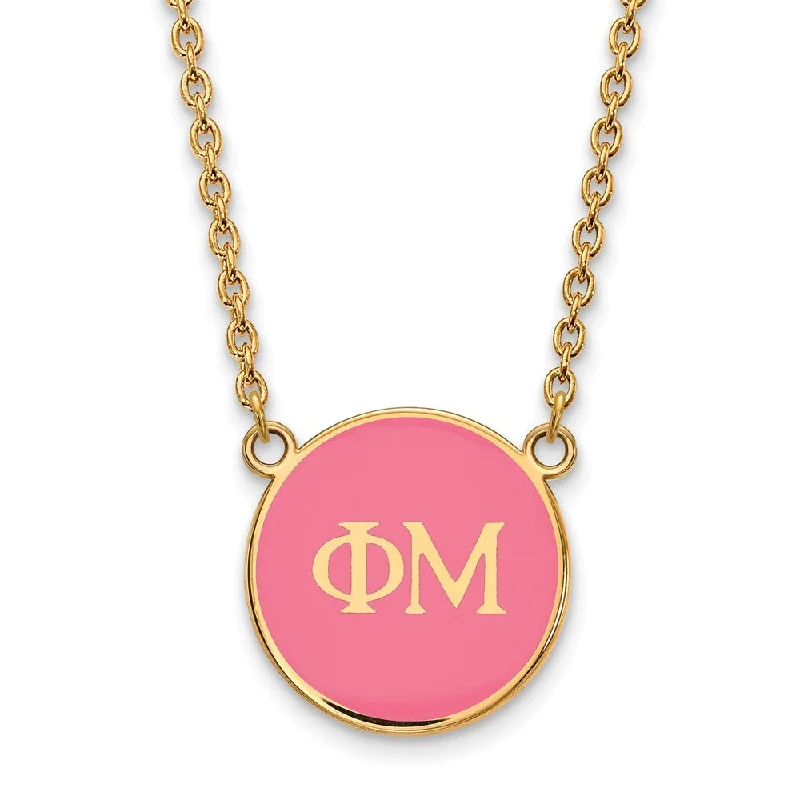 Layered Necklace with Multiple Charms-14K Plated Silver Phi Mu Large Enamel Necklace