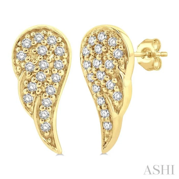 Elegant Pearl Earrings for Wedding-1/10 ctw Petite Angel Wings Round Cut Diamond Fashion Stud Earring in 10K Yellow Gold