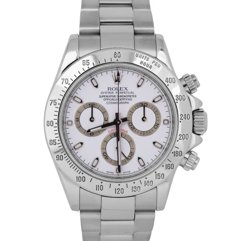 Diamond Watches for Elegant Look-Rolex Daytona Cosmograph WHITE Stainless Steel REHAUT 40mm Oyster 116520 Watch