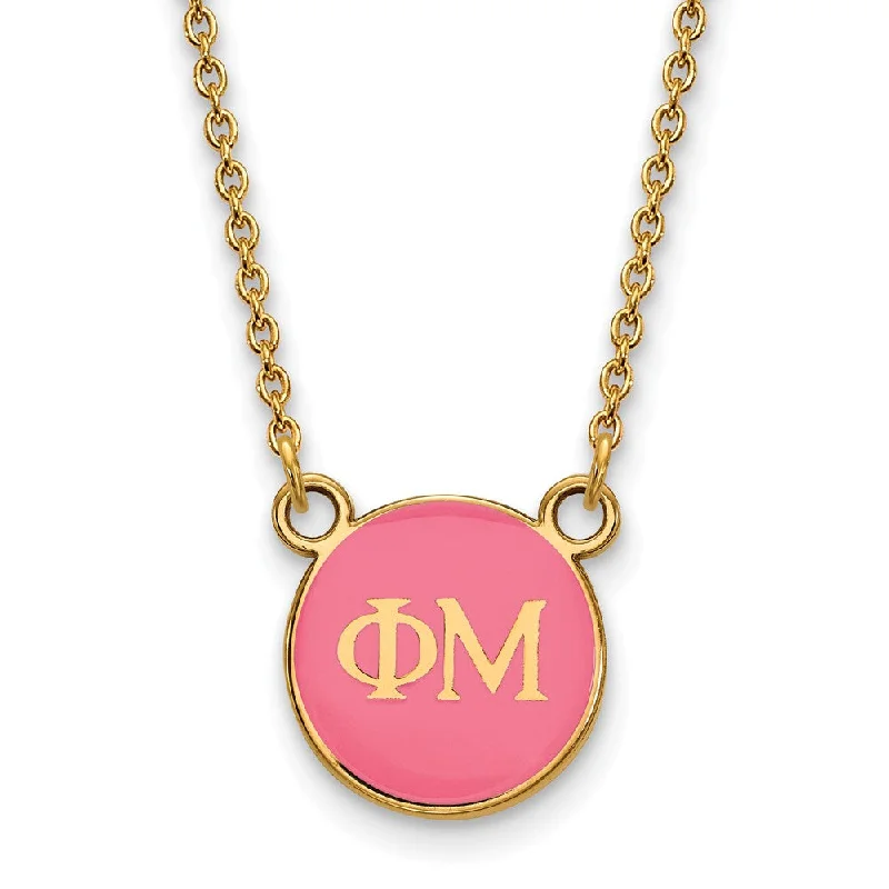 Minimalist Gold Necklace-14K Plated Silver Phi Mu Small Pink Enamel Necklace