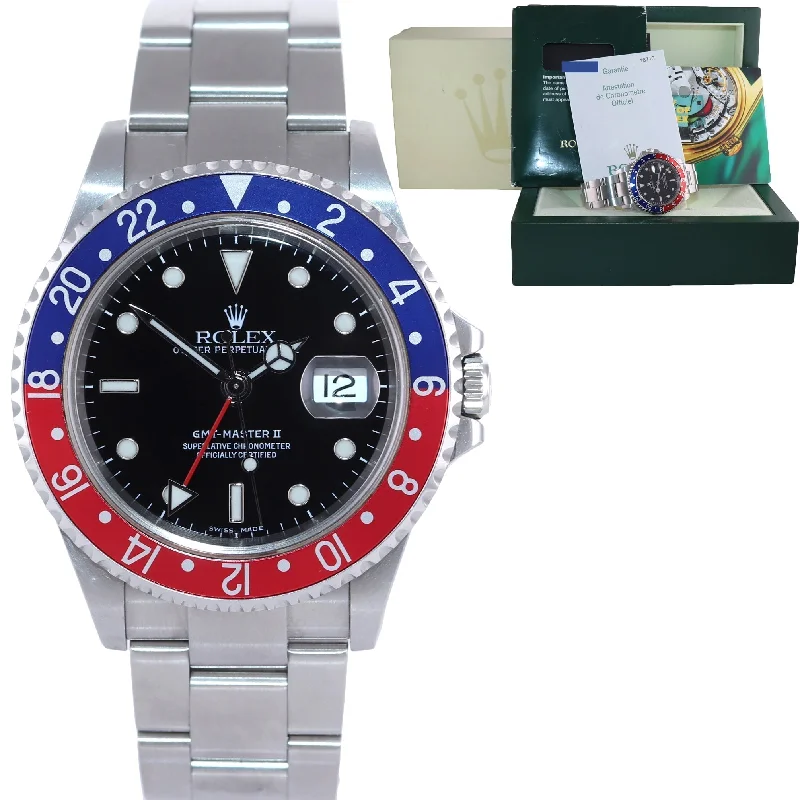 Automatic Watches for Collectors-MINT 2004 PAPERS Rolex GMT-Master 2 Pepsi Blue Steel 16710 No Holes Watch Box