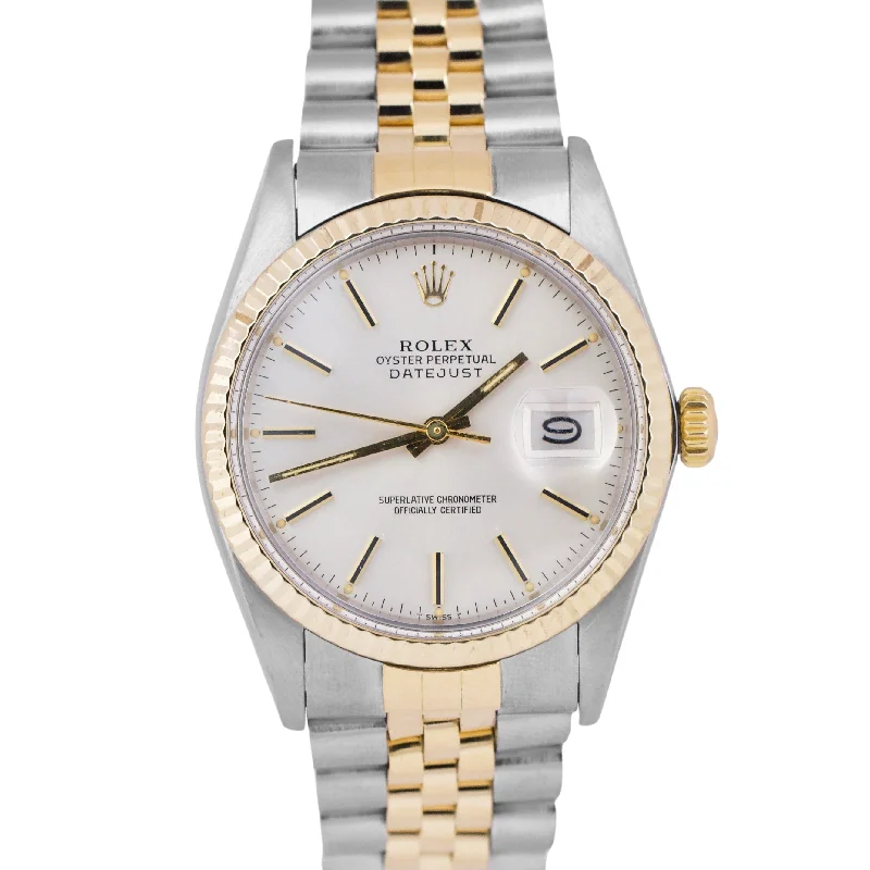 Men's Sporty Watches with Digital Display-Rolex DateJust 36mm SILVER 18K Yellow Gold Stainless Steel Fluted Jubilee 16013