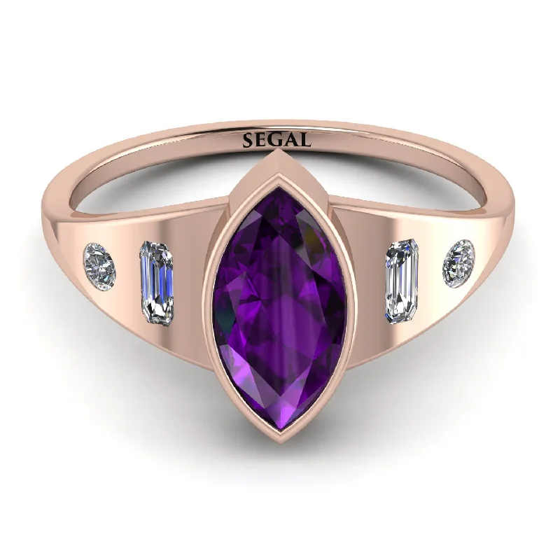 Sterling Silver Ring with Gemstones-Marquise Bezel Amethyst Ring - Juliana No. 302