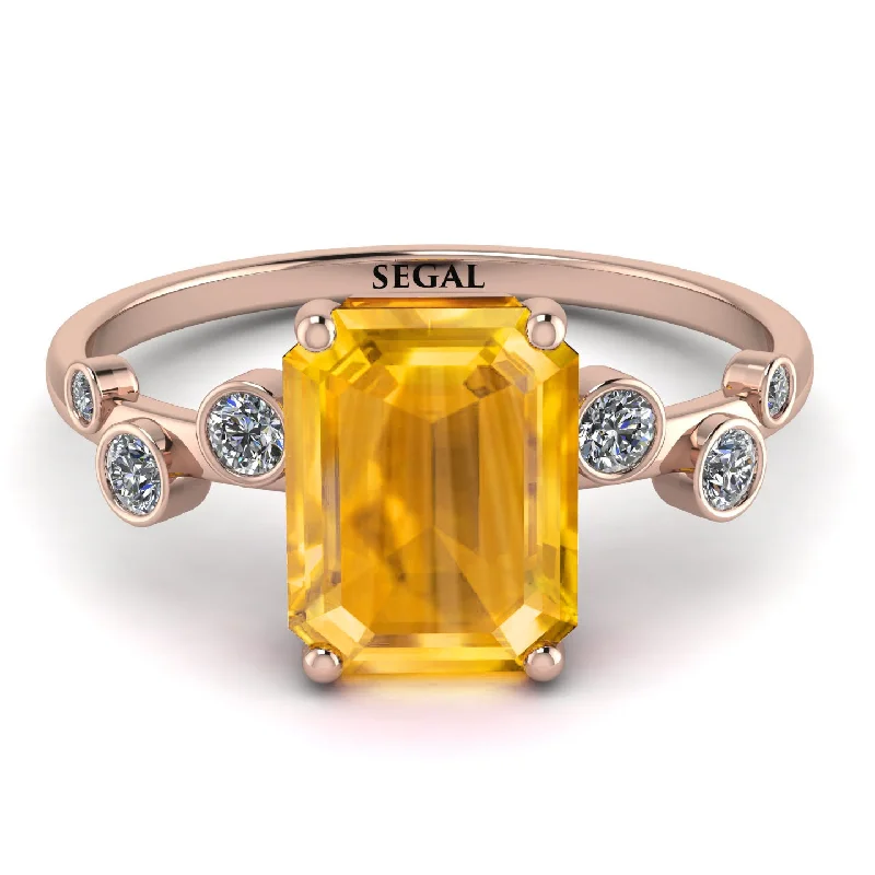 Multi-Gemstone Ring for Fashion Style-Emerald Cut Yellow Diamond Ring With Bezel - Alina No. 1002