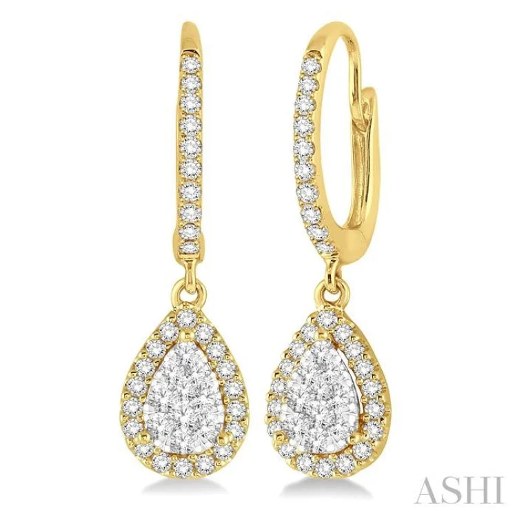 Chunky Earrings for Fashion-3/8 Ctw Pear Shape Diamond Lovebright Earrings in 14K Yellow and White Gold