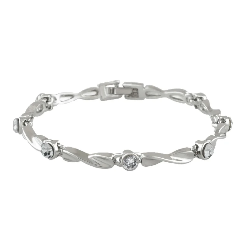 Elegant Bangles for Formal Wear-Mahi Rhodium Plated Delicate White Crystal Bracelet for girls and women - BR1100341RWhi