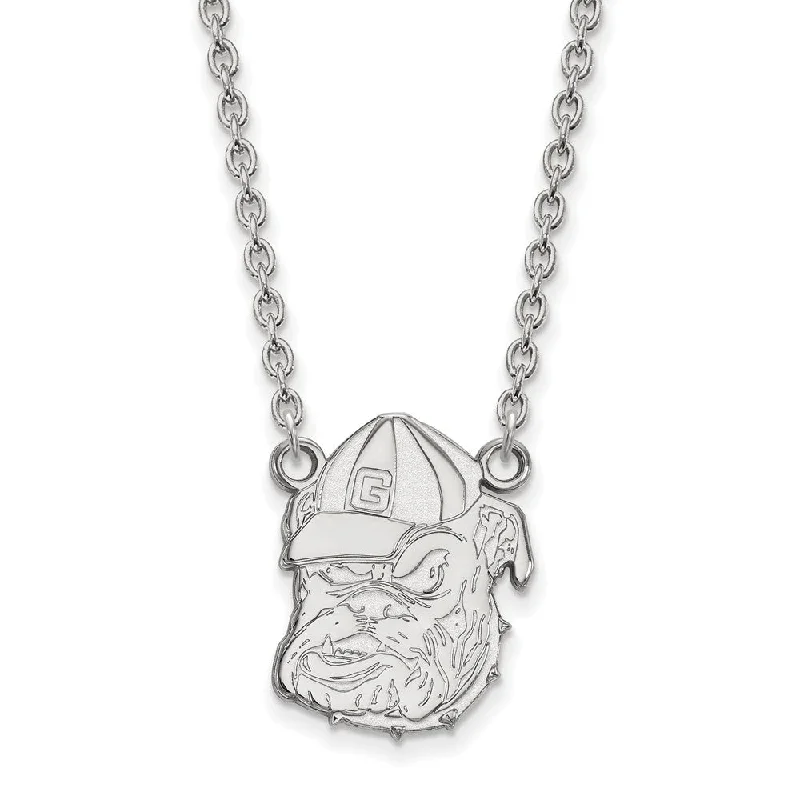 Designer Necklace for Fashion Lovers-14k White Gold U of Georgia Large Bulldog Pendant Necklace