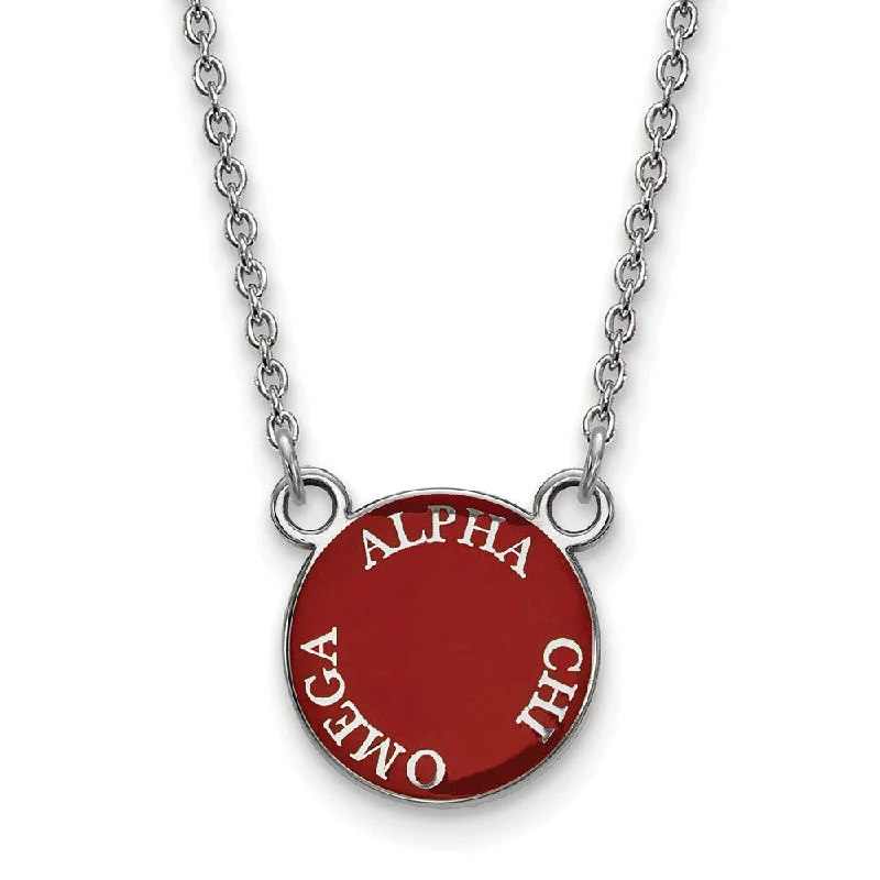 Personalized Heart Necklace for Moms-Sterling Silver Alpha Chi Omega Small Enamel Disc Necklace