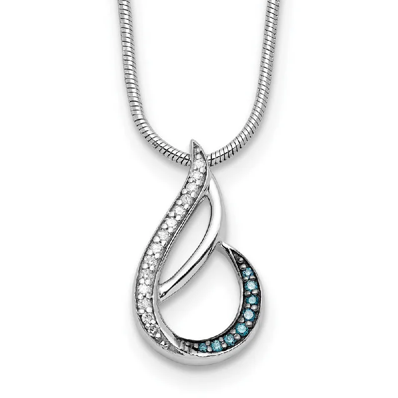 Layered Gold Necklace for Trendy Look-Blue & White Diamond Tear Slide Necklace in Sterling Silver