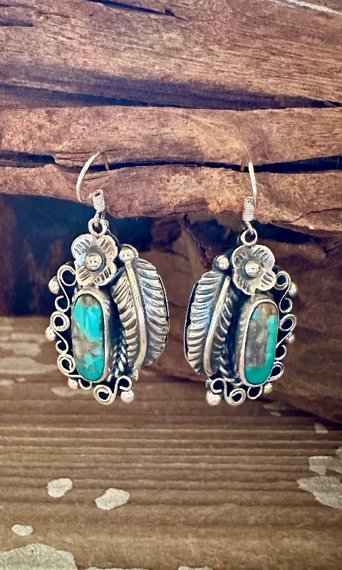 Stud Earrings for Every Day-DINE’H NATIVE ARTS Turquoise Leaf Earrings