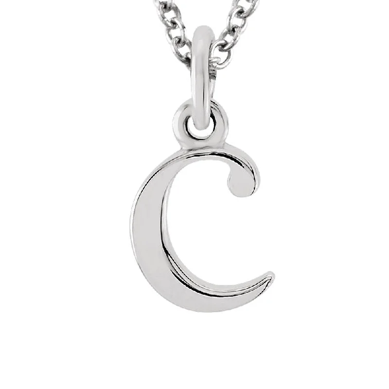 Long Pendant Necklace-The Abbey Lower Case Initial 'c' Necklace in 14k White Gold, 16 Inch