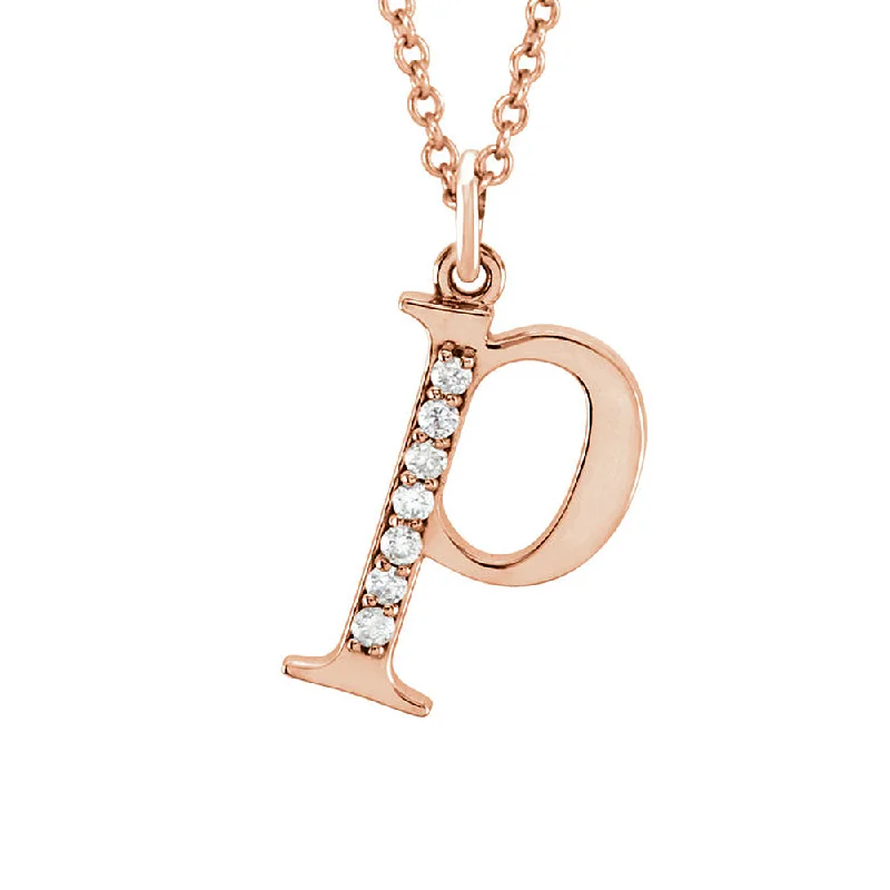 Pearl Necklace for Brides-The Abbey 14k Rose Gold Diamond Lower Case Initial 'p' Necklace 16 In