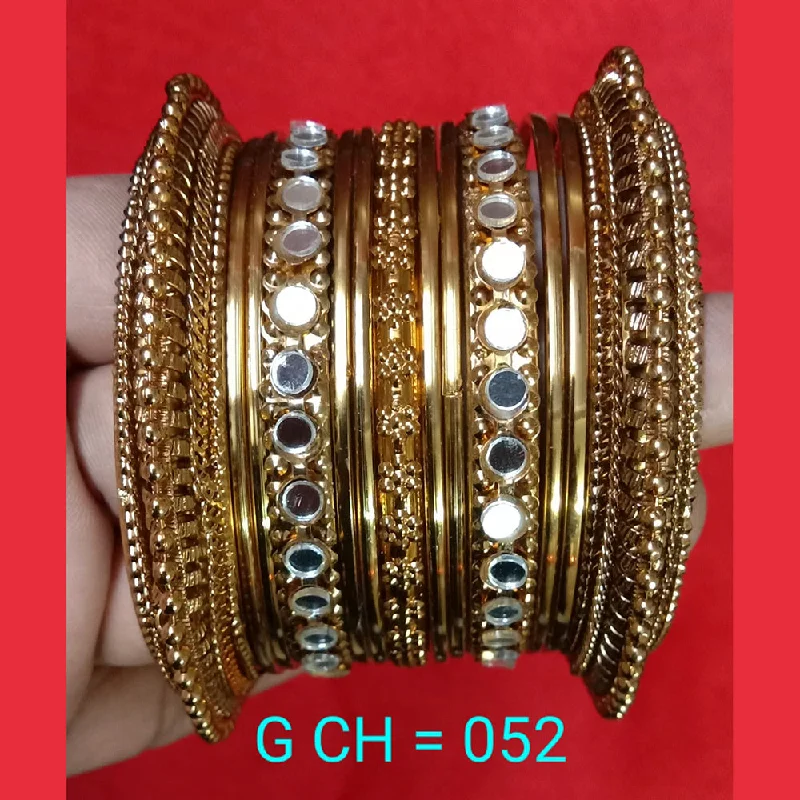 Silver Bangles with Modern Design for Women-Shree Asha Bangles Gold Plated Pack Of 12 Bangles Set - G CH = 052