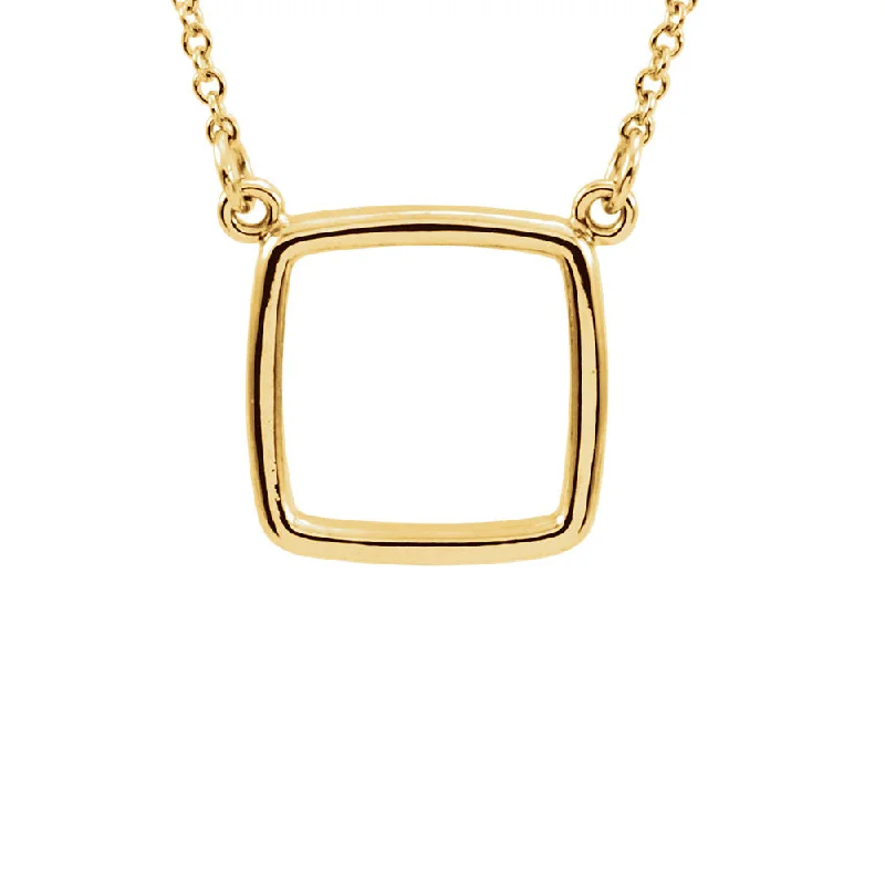 Large Statement Necklace for Occasions-Polished 13mm Cushion Square Necklace in 14k Yellow Gold, 16 Inch