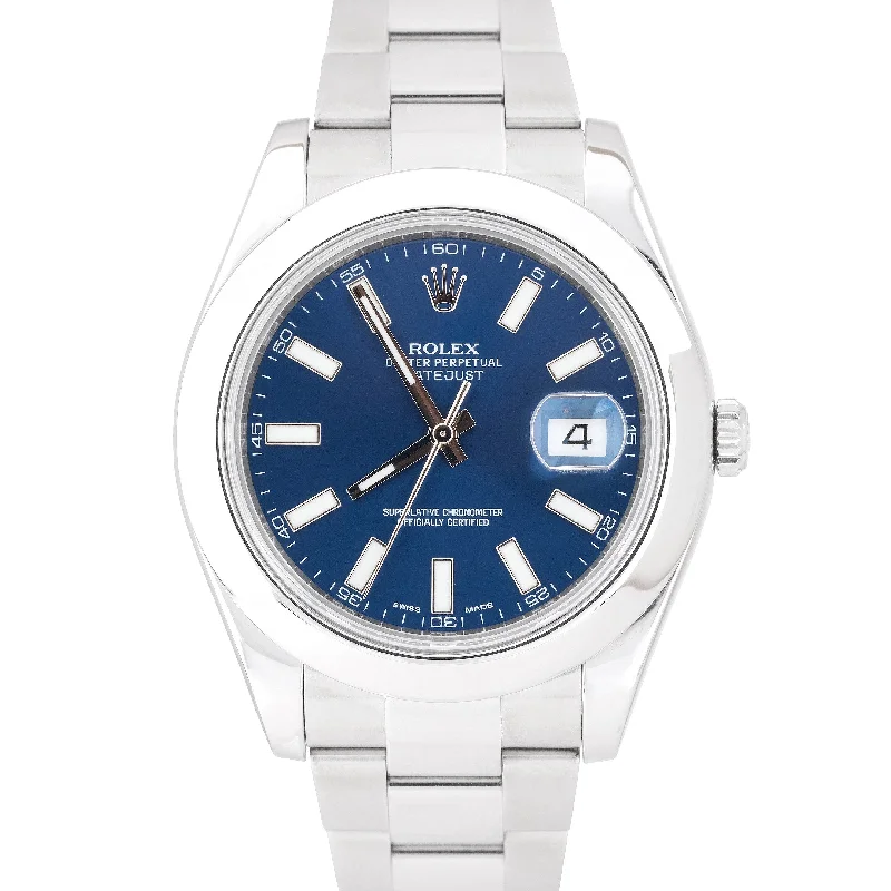 Luxury Watches with Swiss Movement-MINT PAPERS Rolex DateJust II Blue Smooth Steel 41mm Oyster Watch 116300 B+P