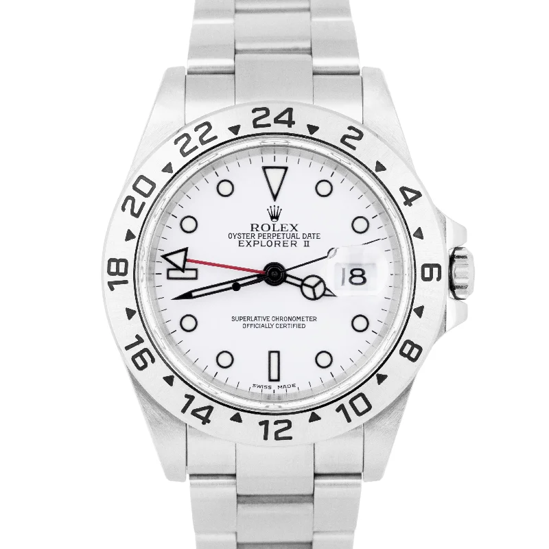 Customizable Watches for Special Gifts-UNPOLISHED Rolex Explorer II Polar White Stainless SEL 40mm Date Watch GMT 16570