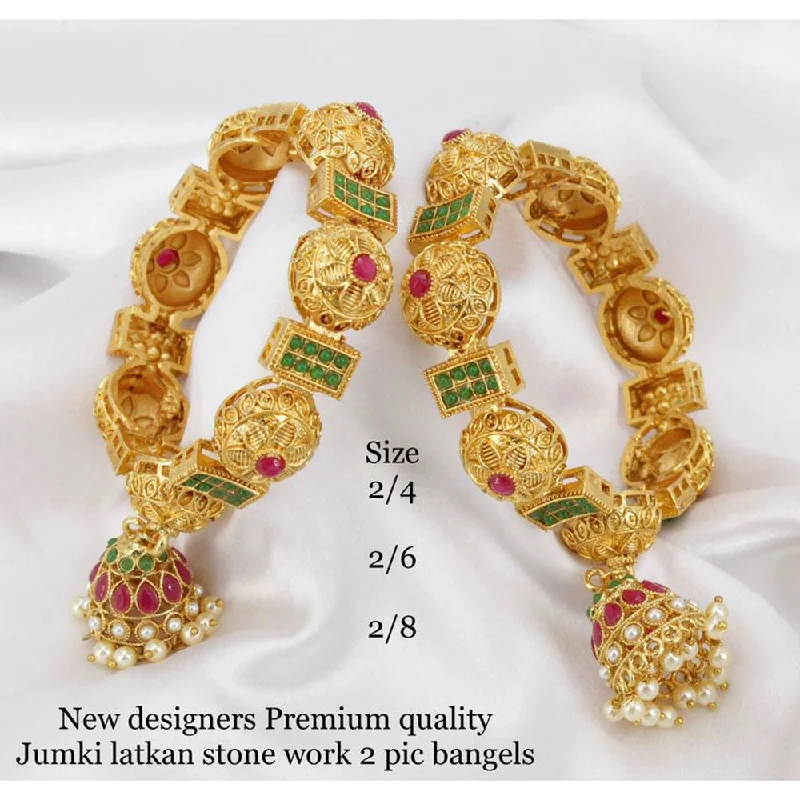 Designer Bangles for Elegant Look-Sai Fashion Gold Plated Pota Stone & Pearl Bangles