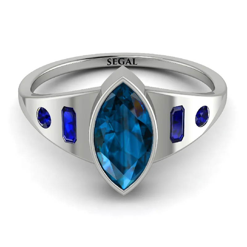 Classic Titanium Ring for Wedding-Marquise Bezel Blue Topaz Ring - Juliana No. 515