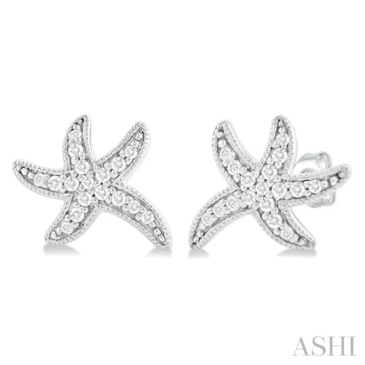 Glamorous Earrings for Night Life-.12CTRDDM STARFISH PETITE ER WG 10K-S*