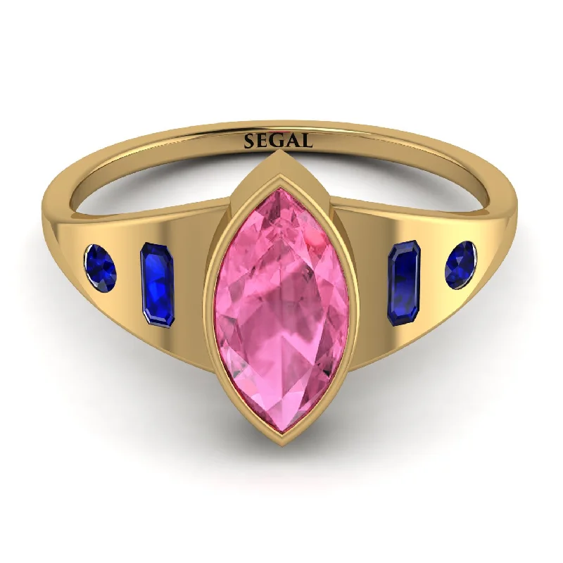 Simple Men’s Gold Band Ring-Marquise Bezel Pink Moissanite Ring - Juliana No. 813