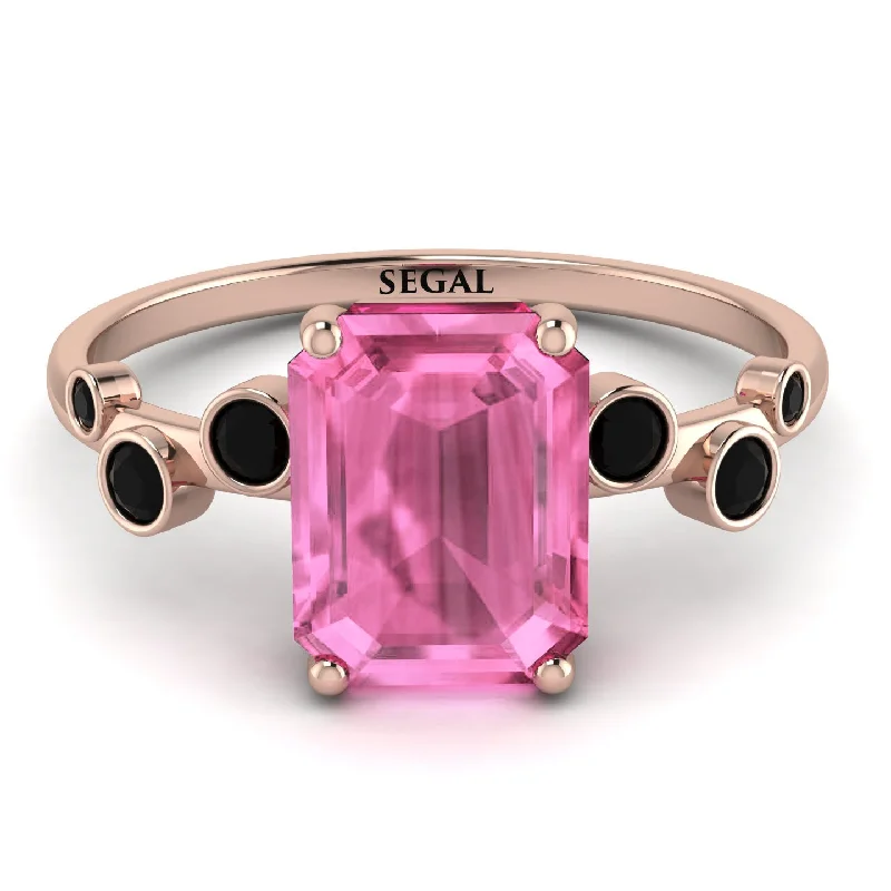 Custom Silver Ring for Special Gifts-Emerald Cut Pink Moissanite Ring With Bezel - Alina No. 808