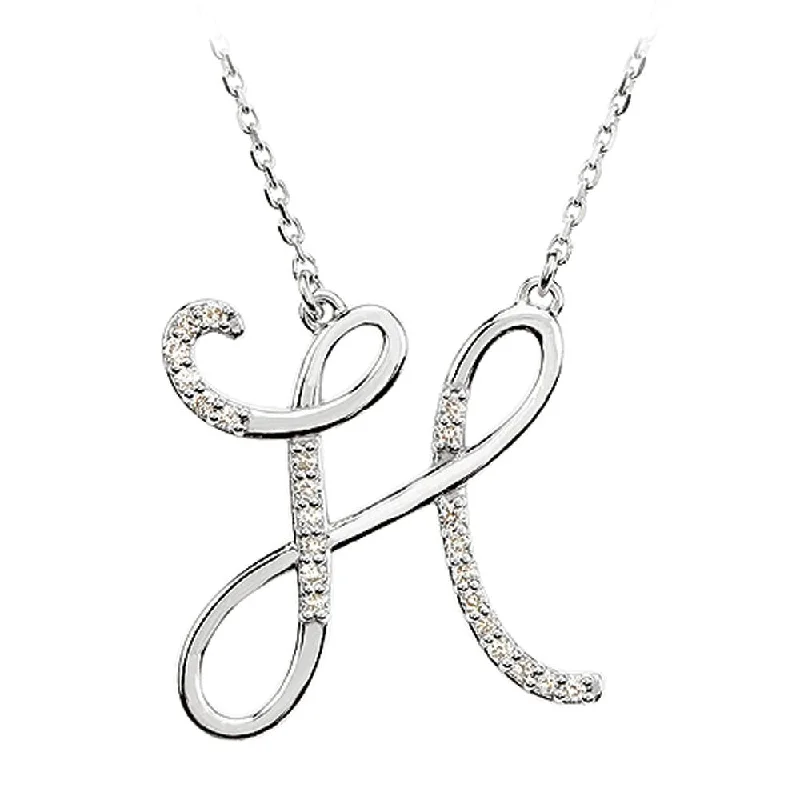 Stylish Gem Necklace for Women-1/8 Ctw Diamond 14k White Gold Medium Script Initial H Necklace, 17in