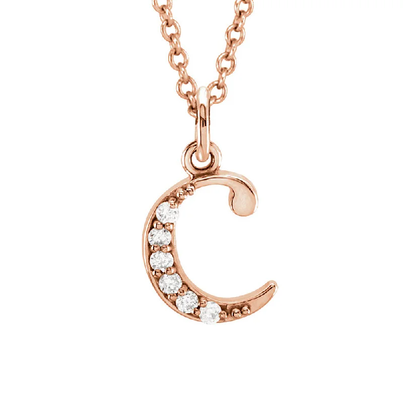 Vintage Gold Necklace for Classic Look-The Abbey 14k Rose Gold Diamond Lower Case Initial 'c' Necklace 16 In