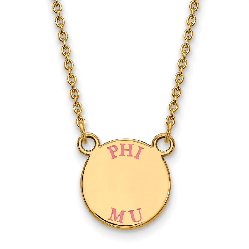 Heart Shaped Necklace for Girls-14K Plated Silver Phi Mu Small Enamel Greek Letters Necklace