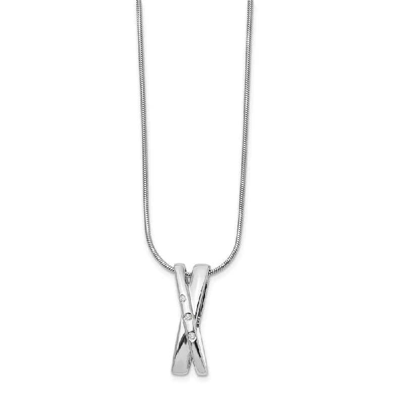 Vintage Style Necklace-Diamond Crossover Necklace in Rhodium Plated Silver, 18-20 Inch