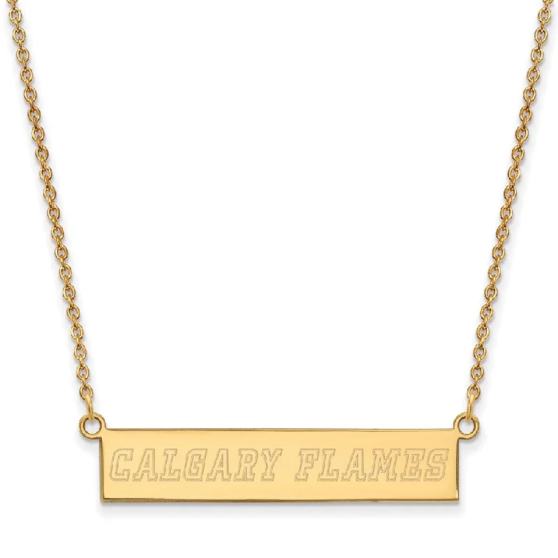 Cute Necklace for Gift Giving-SS 14k Yellow Gold Plated NHL Calgary Flames SM Bar Necklace, 18 Inch