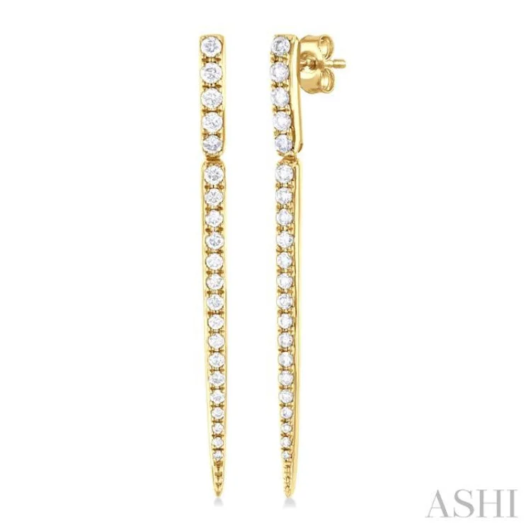 Gold Earrings for Evening Events-1/2 ctw Icicle Round Cut Diamond Long Tennis Earrings in 14K Yellow Gold