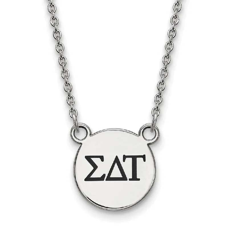 Adjustable Silver Necklace for Comfort-Sterling Silver Sigma Delta Tau Small Enamel Greek Letters Necklace