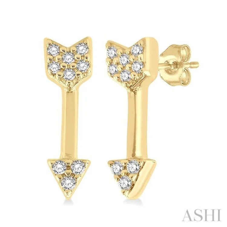 Statement Gold Earrings-1/20 ctw Petite Arrow Round Cut Diamond Fashion Stud Earring in 10K Yellow Gold